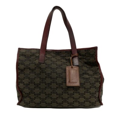 Auth CELINE Macadam - Brown Bordeaux Canvas Leather Shoulder Bag