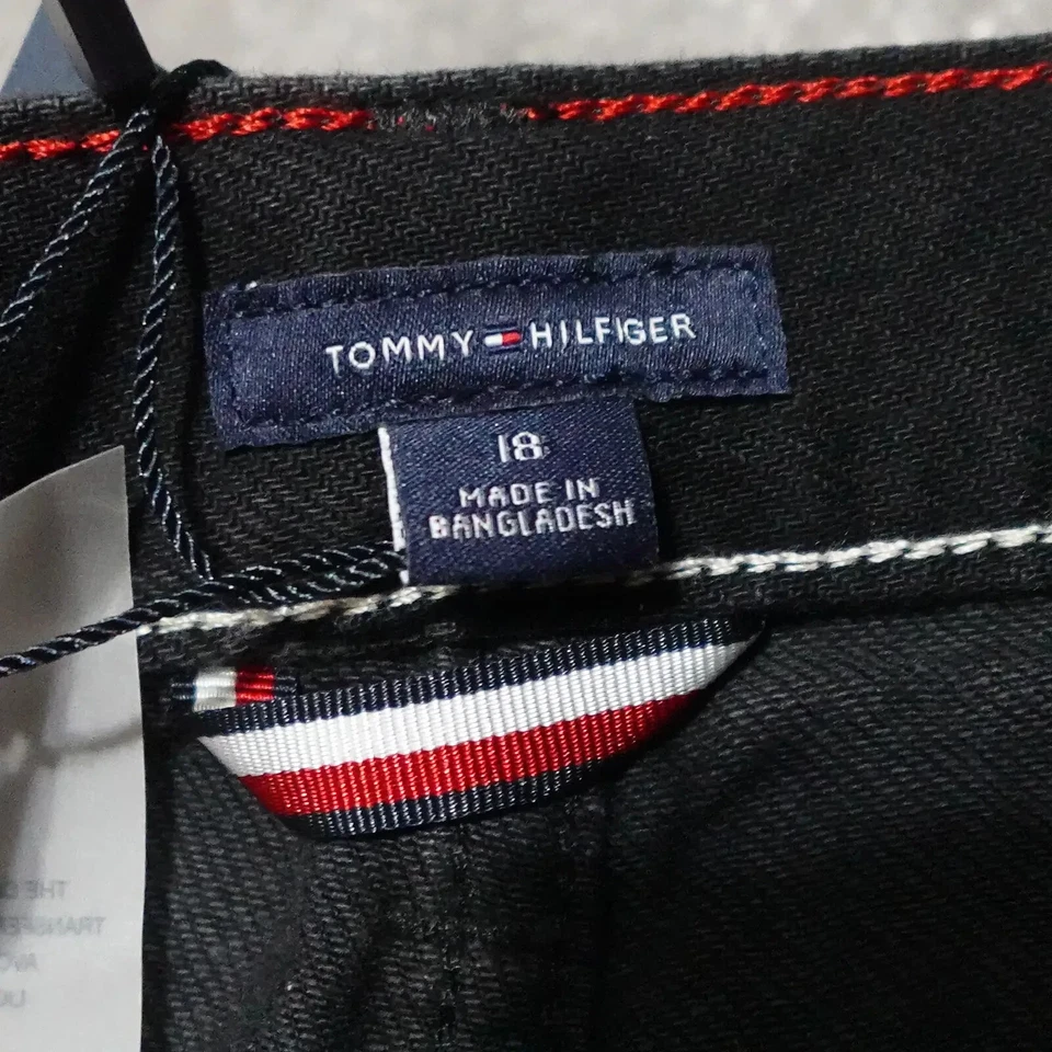 Tommy Hilfiger Slim Tapered Jeans Girl's Size 18 Black Embroidered Logo Denim - Image 3 of 4