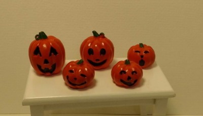Dollhouse Miniature Halloween Pumpkin Jack O Lantern Set 5 Fairy Garden ...