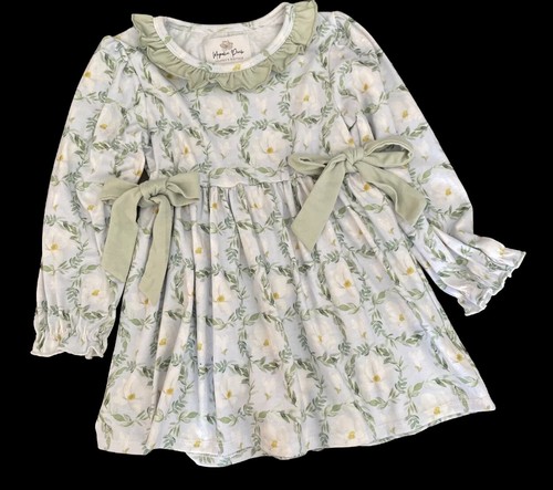 Magnolia Peach Children’s Boutique Dress Soft Blue & Green Floral w/side Ties 3T
