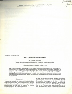 MERLINO Stefano - The Crystal Structure of Wenkite. (3-50864)