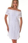 Damen weiß 100 % weiches Leinen traditionelles (4) Taschen Guayabera Kleid-LLGD3011