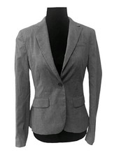 Ann Taylor One Button Pinstripe Suit Blazer Grey Sz 2 Petite