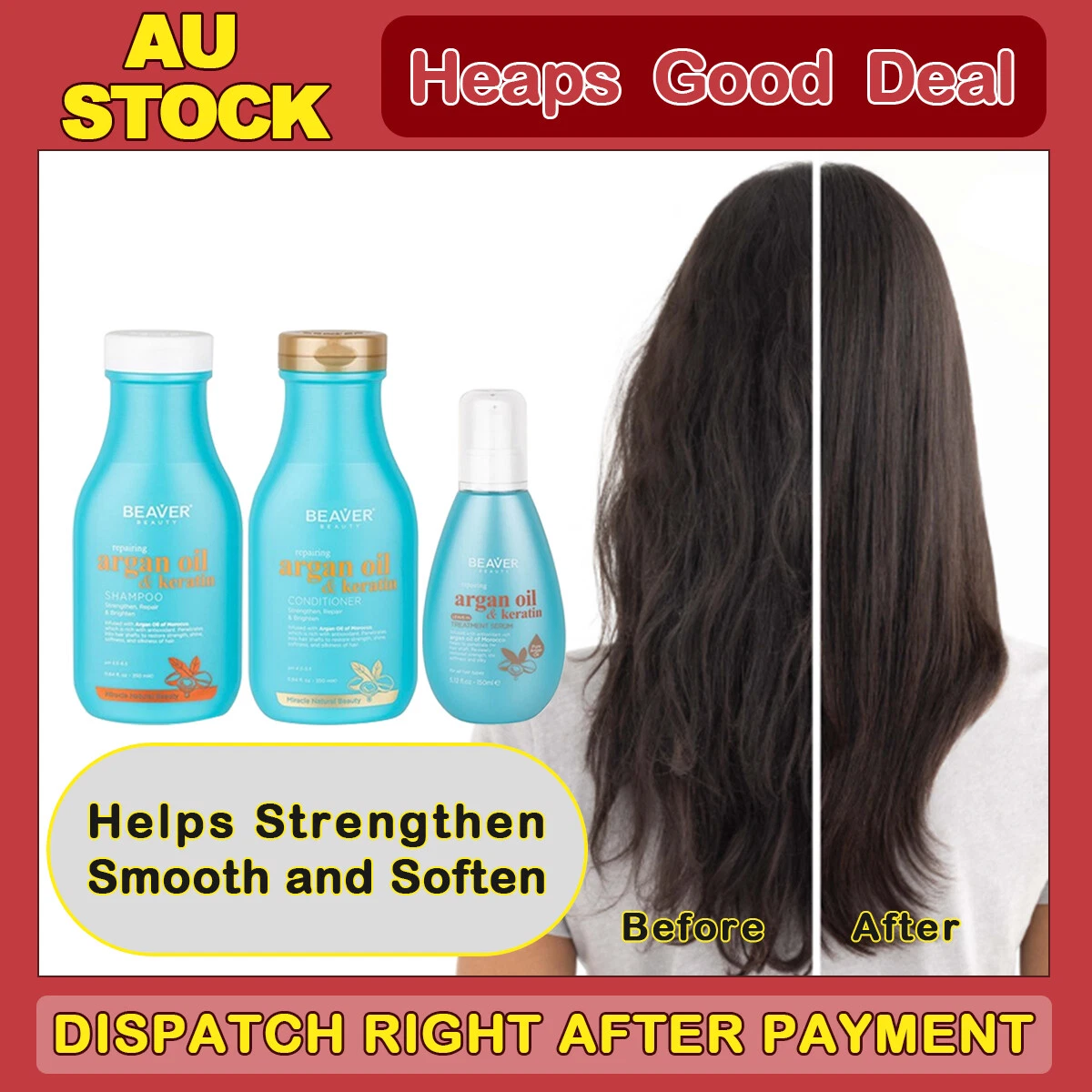 Beaver Argan Oil Keratin Repairing Hair Shampoo + Conditioner + Serum Hair
