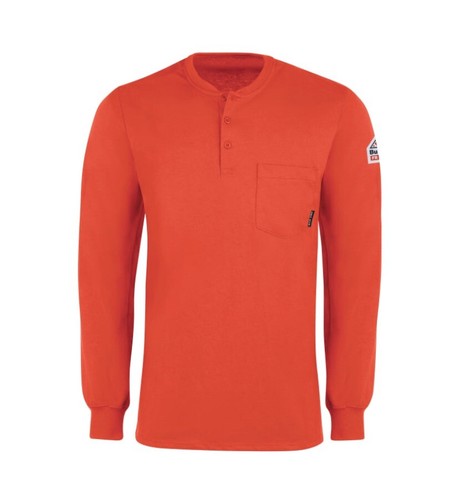 Bulwark Flame ARC Resistant Cotton FR Mens Long Sleeve Henley Hi Visibility M