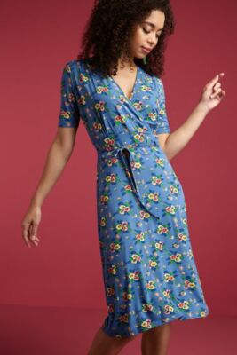 King Louie Dress Blue Flowers Floral Yellow Red Cecil Goldrush 03673 Ebay 