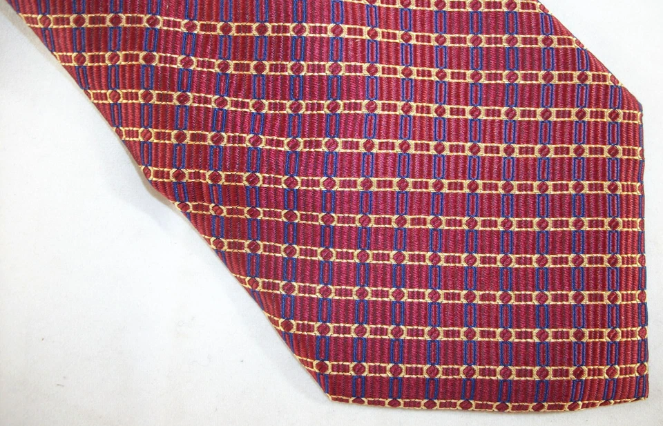 Corbata Nautica Rayas Rojas, Doradas y Azules Jacquard Seda 57" Largo x 4" W (E767) Foto 2 de 3