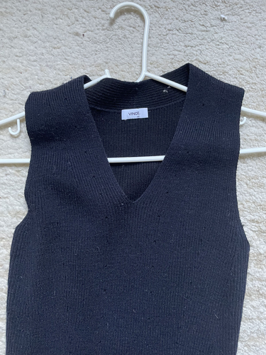 Vince XS Wool Nylon mix dress black sleeveless ribbbed knit V neck - Picture 5 of 8