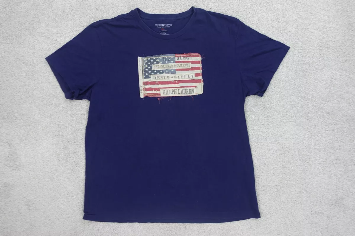 Ralph Lauren Denim Supply Shirt Adult XL Blue American Flag Patch USA Men s