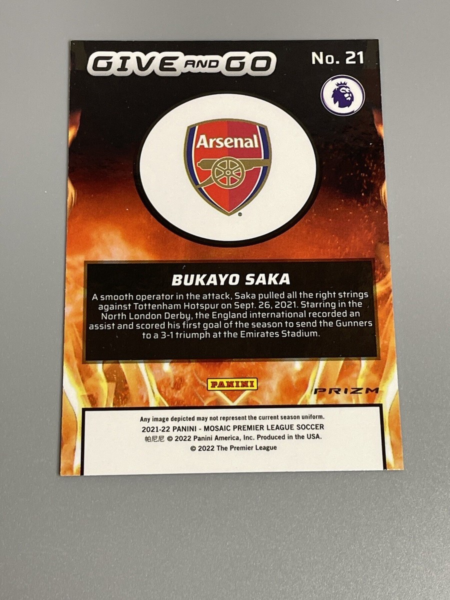 Bukayo Saka 2021-22 Panini Mosaic Premier League Give And Go Prizm