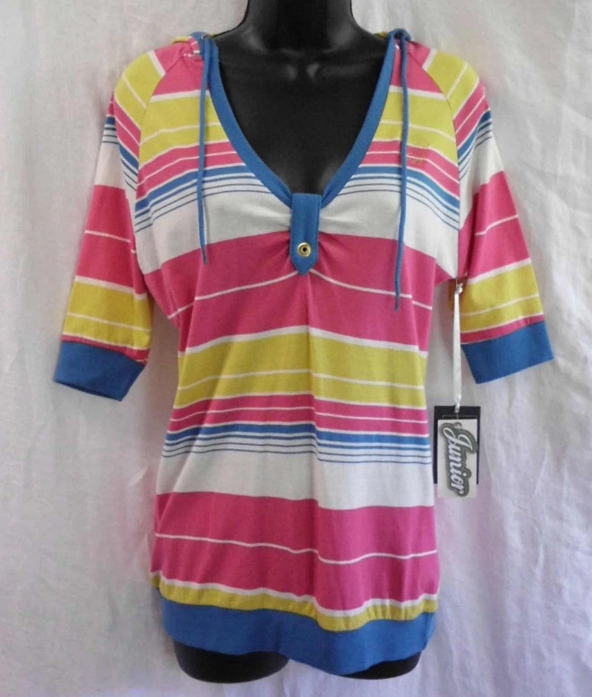 U.S. Polo Assn. Hoodie Size L NWT MultiColor Stripe 100% Cotton Short Sleeves