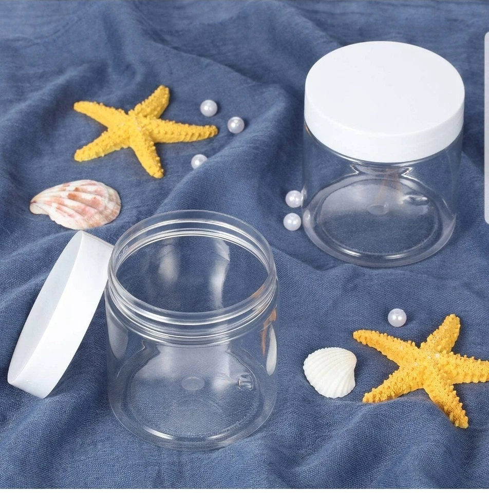 8oz (ONE) (250g) Plastic Cosmetic Jar with White LID for body butter, beads, - Image 3 of 4