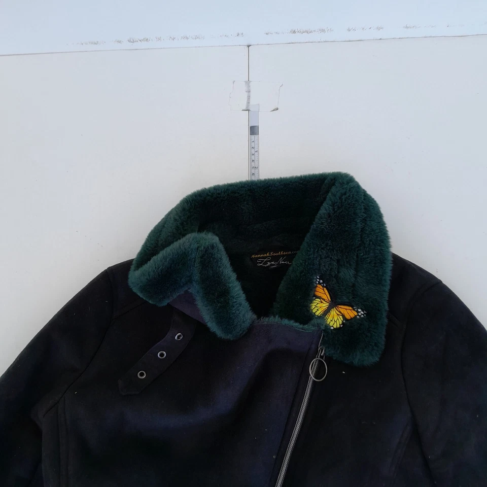 Abrigo Lys Noir Grande Verde Para Mujer Forrado Imitación Piel Chaqueta Corta Bordada Calavera Foto 2 de 4