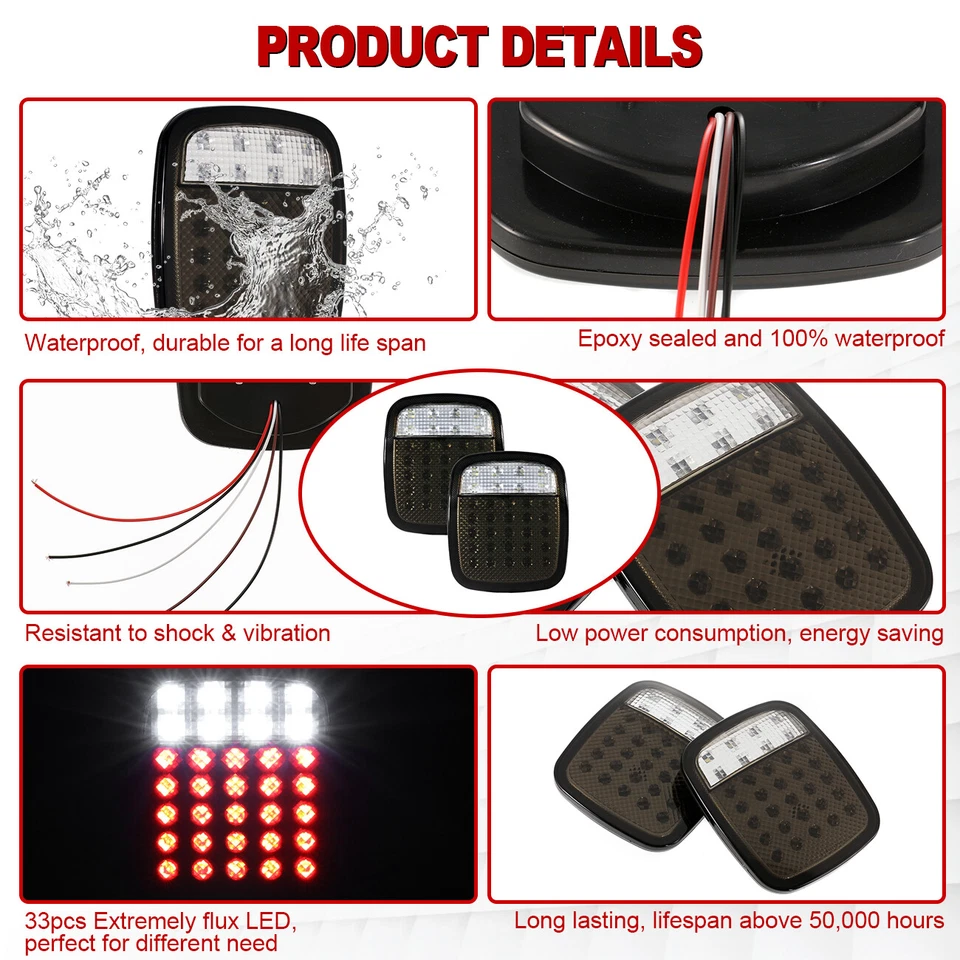 Luces giratorias de freno trasero 33 LED ahumadas 2 piezas para camión Kenworth Freightliner Mack Foto 4 de 4