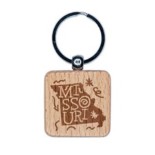 Missouri State with Text Swirls Engraved Wood Square Keychain Tag Charm