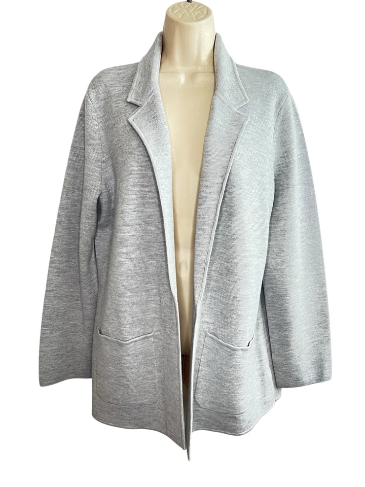 Talbots Size L -Gray Merino Wool / Nylon Open Sweater Blazer with Pockets NEW - Image 4 of 4