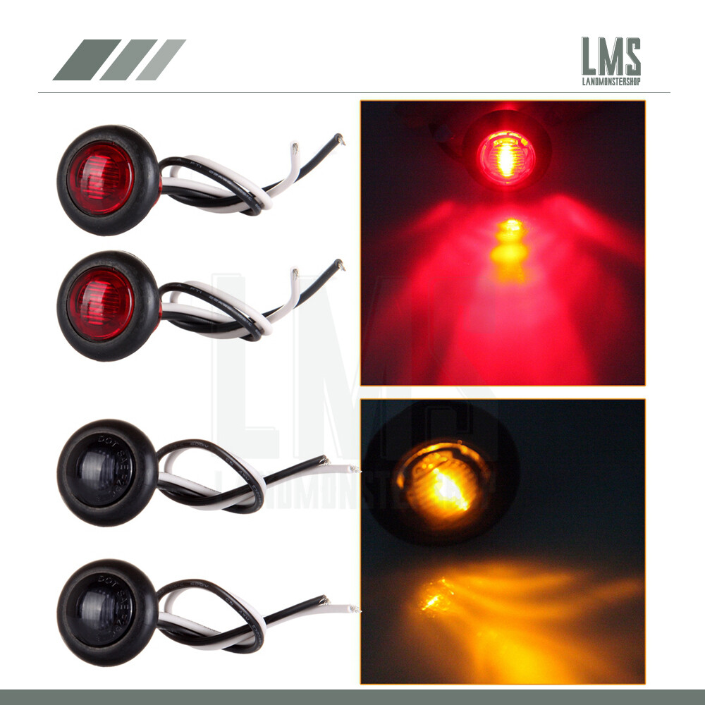 2XAmber 2XRed 3/4 Inch Truck Trailer Clearance Side Marker Bullet Light