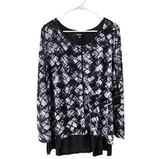 NEW Vera Wang Tunic Womens 2XL Black Purple Geometric Chiffon Career Art to Wear