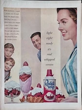 1958 magazine ad for Reddi Wip - Light Right Ready, strawberry desserts