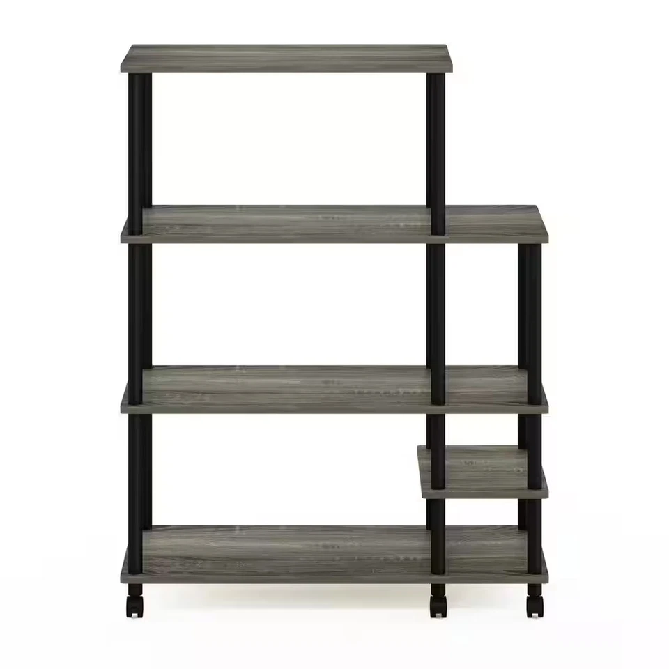 Turn-N-Tube 4-Tier French Oak Grey and Black Kitchen Wide Storage Shelf Cart wit - Image 3 of 4