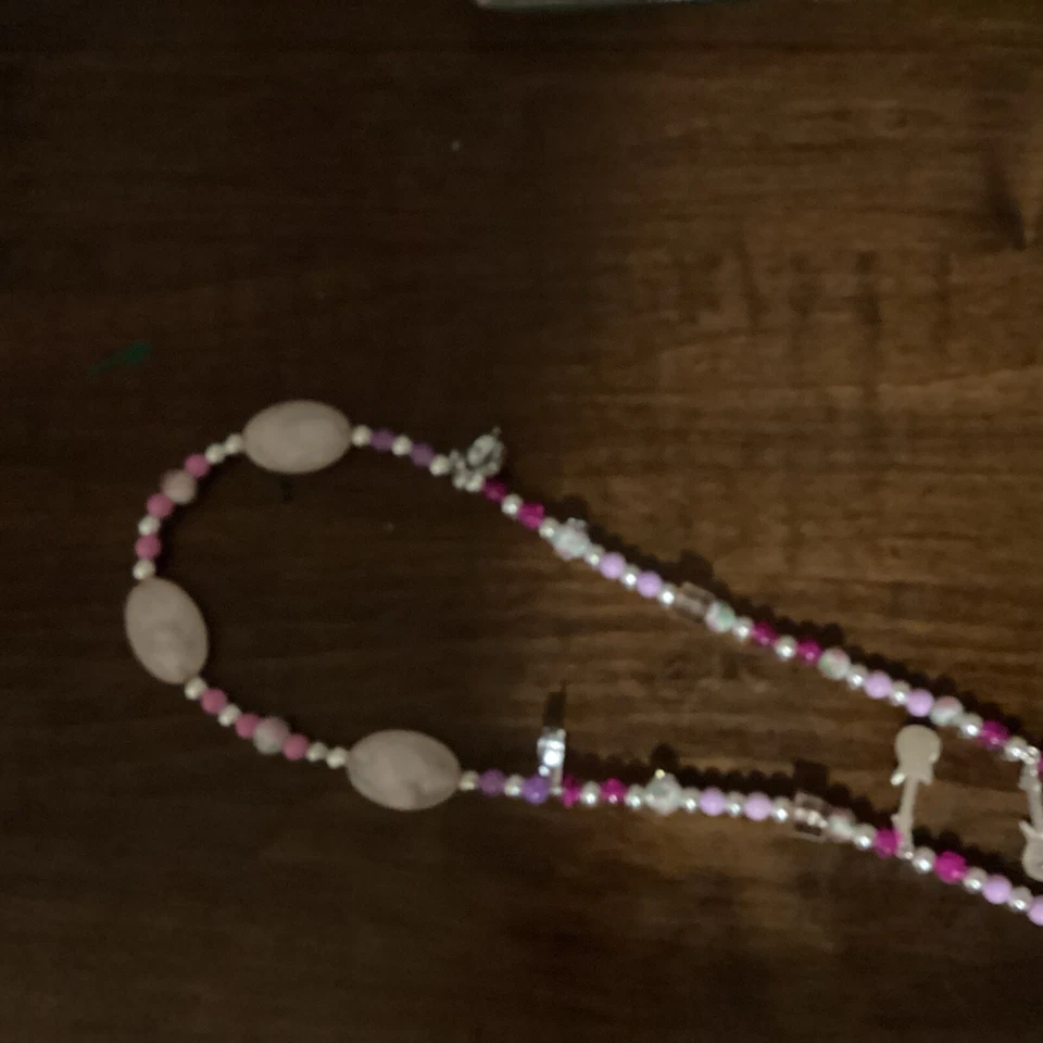 Ручной работы румяна розовый камень подвески и серебро музыкальная тематика ожерелье - Изображение 4 из 4