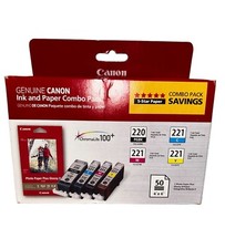 Genuine Canon 220 Black 221 Cyan Magenta Yellow Ink Cartridges Combo Pack- NEW