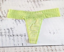 Vntg Victoria’s Secret Cotton Lingerie Size XS Lime Green Zebra Lace-Waist Thong