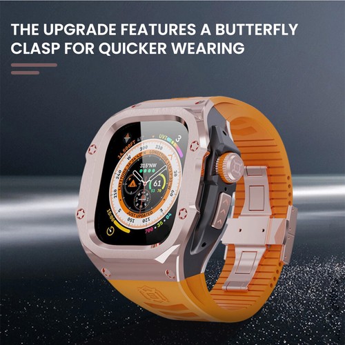 Per Apple Watch Ultra2 49 mm 9876 44/45 mm custodia lunetta in acciaio inox cinturino in gomma - Foto 2 di 31