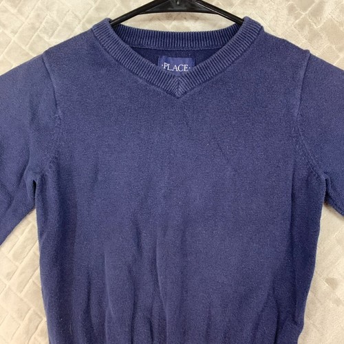 Childrens Place Boys XS 4 Sweater Navy Blue V Neck Preppy Holiday Winter - Picture 2 of 13