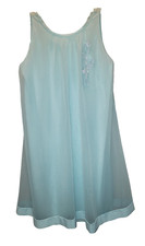 VTG SHEER LINGERIE ROSES OVERLAY SLEEVELESS BLUE NIGHTGOWN LADIES SZ 32 TEXSHEEN