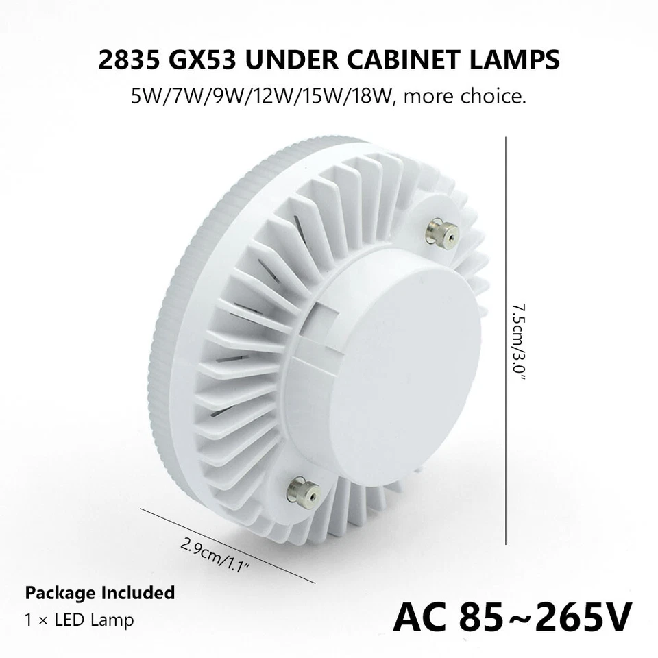 5W/7W/9W/12W/15W/18W Cabinet Bulb LED Warm/Cool White 85-265V Lamp GX53 4Pcs - Image 2 of 4