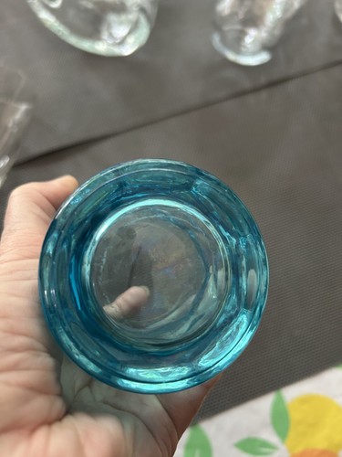 Vintage Aqua Teal Blue 4” Juice Glass Hazel Atlas? Viking Georgian Colonial? - Picture 5 of 5