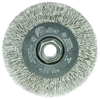 13085 4'' Narrow Face Crimped Wire Wheel .014'' Stainless Steel Fill 5/8''11 Unc Nu