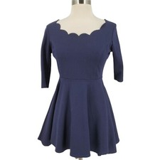 Lulus Tip the Scallops Skater Fit & Flare Party Dress Navy Blue Size Medium