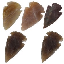 Medieval Flint Agate Arrowhead 5 Piece Set 1 Inch- Mohs Hardness of 7