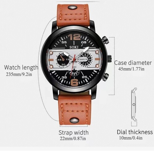Reloj Deportivo Para Hombre con Correa de Cuero Color Naranja En Negreo - Picture 2 of 11