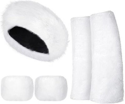 3pcs Faux Fur Headband Set with Wrist Cuffs and Leg Warmers for Women White