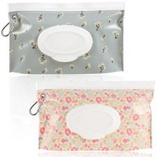 FEBSNOW 2 Pack Baby Wipes Dispenser, Portable Refillable Wipe Holder Floral