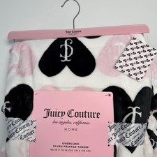Juicy Couture Home Pink Black Heart Oversized Plush Throw Blanket Y2K NWT 60x70