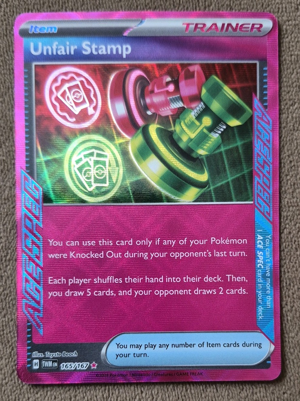 Unfair Stamp 165/167 Pokemon Twilight Masquerade Ace Spec Holo NM