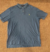Polo Ralph Lauren Men  s XL Blue Pique Polo Shirt Yellow Pony Logo Classic Fit