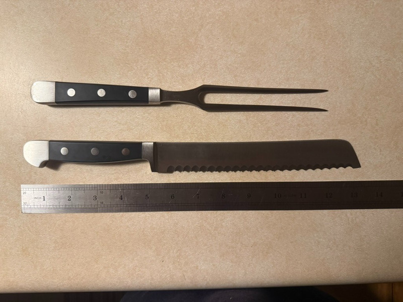 Viking Ware Professional 8" inch bread knife & meat fork w. Butter Warmer RARE