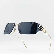 Balenciaga BB0485SA Rimless Gold Frame Black Lens Rectangle Sunglasses 76mm