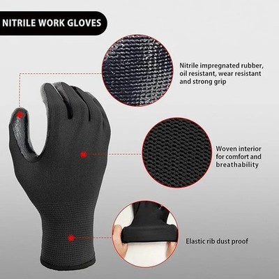 10 Pairs Black Durable Safety Gloves - Anti-Slip, Wear-Resistant, ESD Protection