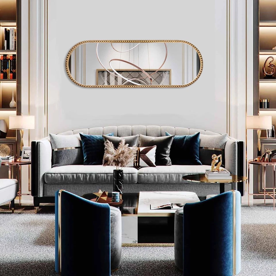 Espejo ovalado de longitud completa, marco de cuentas de metal de 16"x47" grande colgante vestido fl... Foto 4 de 4