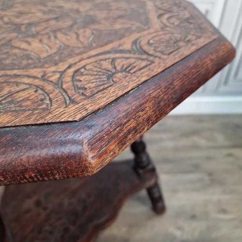 Antique Carved Oak Nonagonal Table – Arts & Crafts Side Lamp Table Liberty & Co - Picture 6 of 24