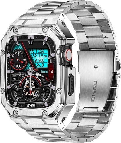 BAITEYOU Stainless Steel Watch Band with Case Compatible with Apple Watch Series