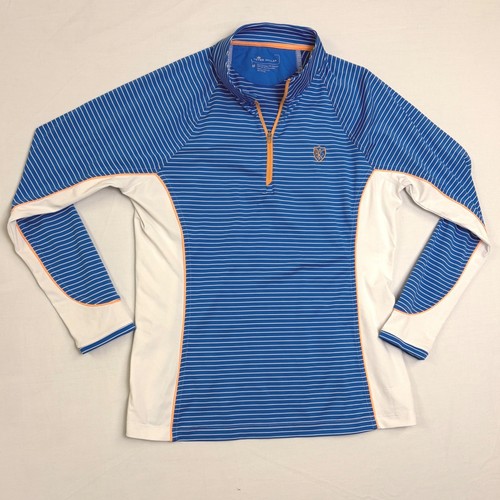 Peter Millar Womens M Blue Striped Quarter Zip Golf Pullover Polyester SPF
