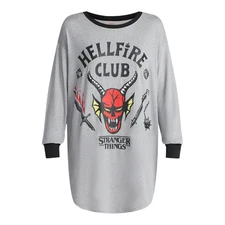 NEW Stranger Things Hellfire Club Logo Long Sleeve Nightgown Sleepshirt Pockets