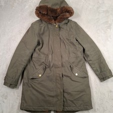 Joules Coat Womens UK 14 Green Hooded Faux Fur Quilted Parka Jacket Fishtail